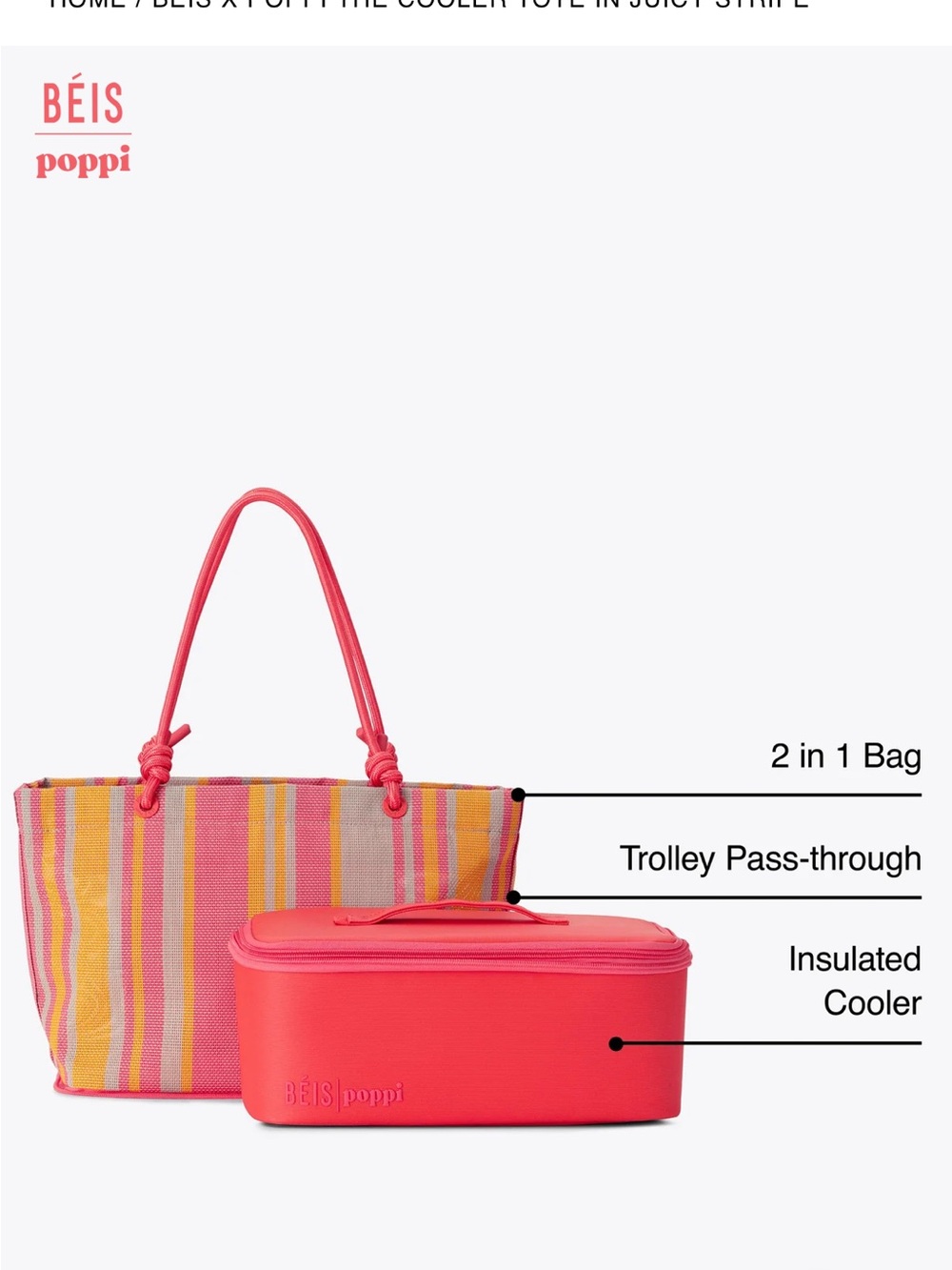 BÉIS x Poppi cooler tote in juicy stripe SOLD OUT